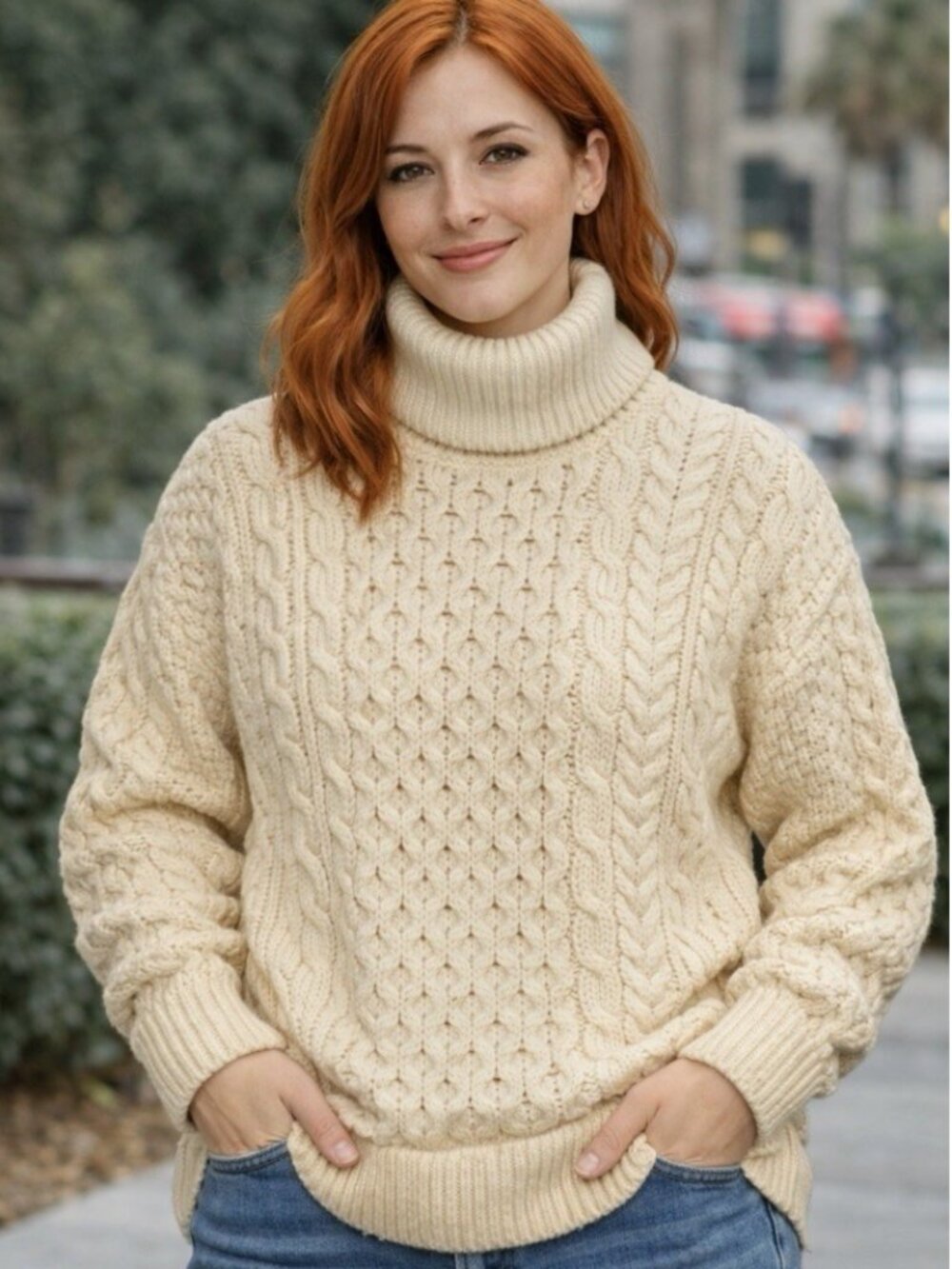 Womens Connemara Knitwear Sweater S Ivory Cable Knit Sweater Merino Wool Ireland